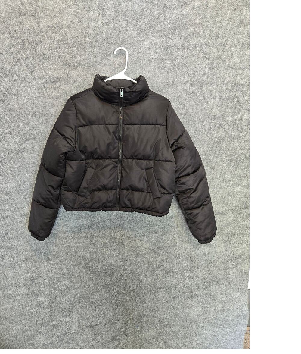 No Boundaries Womens Small Black Cropped Puffer Jacket Zip Front Bungee Hem S